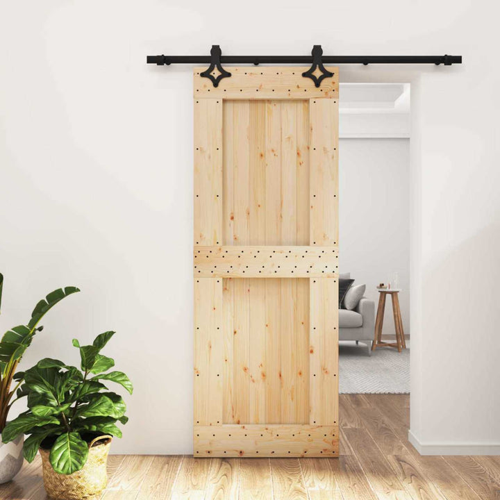 Skydedør Naturfarvet og sort 80 x 210 cm Massivt Fyrretræ