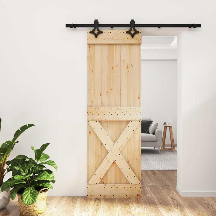 Skydedør Naturfarvet og sort 70 x 210 cm Massivt Fyrretræ