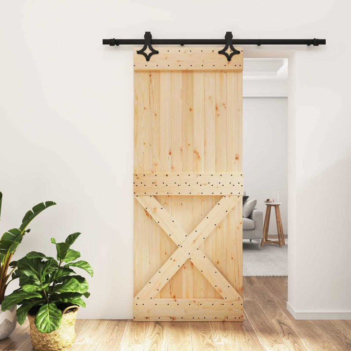 Skydedør Naturfarvet og sort 85 x 210 cm Massivt Fyrretræ