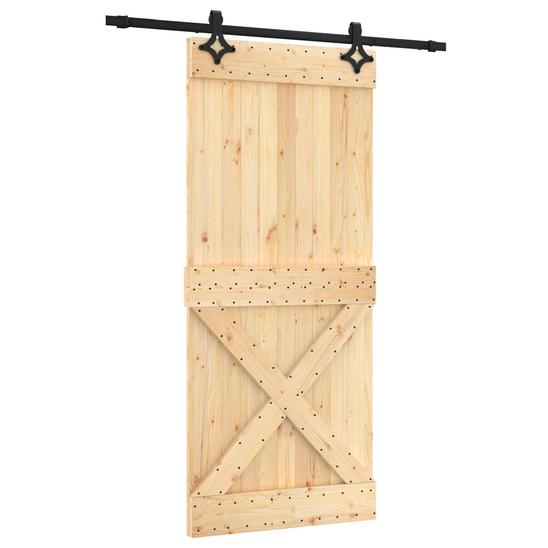 Skydedør Naturfarvet og sort 90 x 210 cm Massivt Fyrretræ