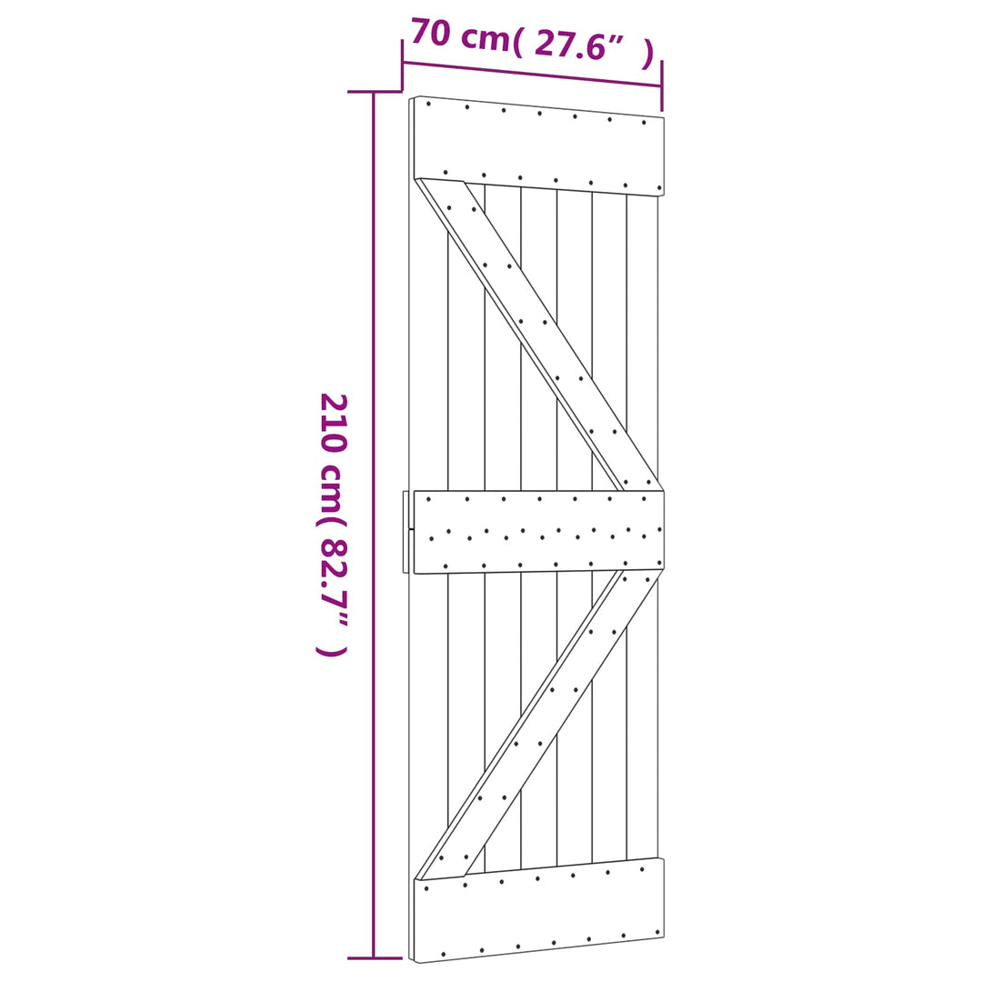 Skydedør Naturfarvet og sort 70 x 210 cm Massivt Fyrretræ