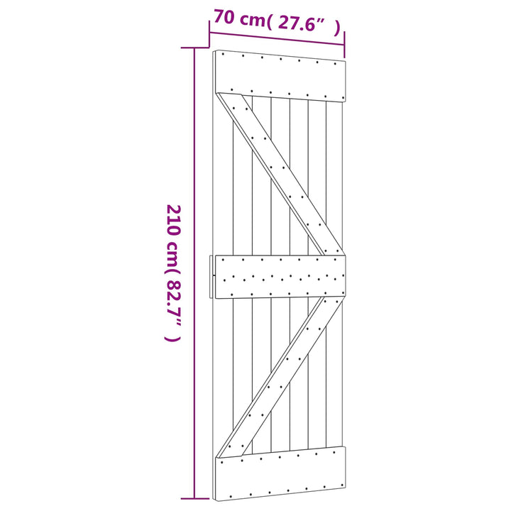 Skydedør Naturfarvet og sort 70 x 210 cm Massivt Fyrretræ