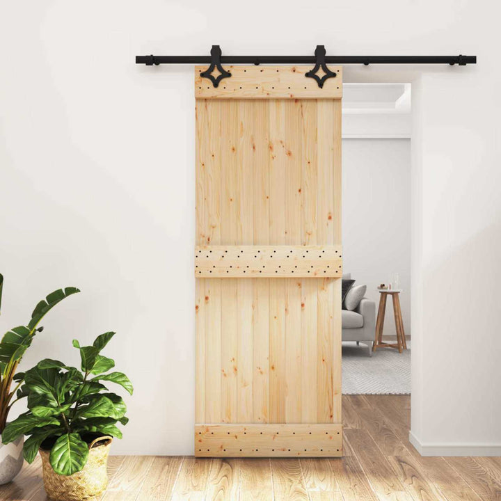 Skydedør Naturfarvet og sort 80 x 210 cm Massivt Fyrretræ