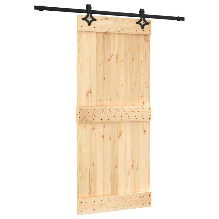 Skydedør Naturfarvet og sort 90 x 210 cm Massivt Fyrretræ