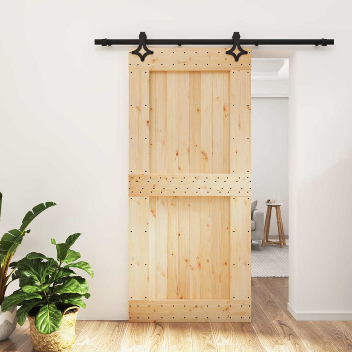 Skydedør Naturfarvet og sort 95 x 210 cm Massivt Fyrretræ