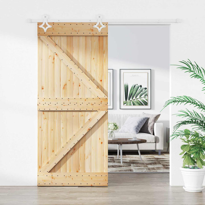 Skydedør Natur og hvid 90 x 210 cm Massivt fyrretræ