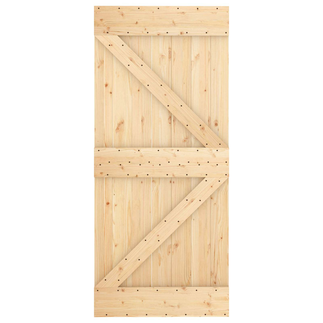 Skydedør Natur og hvid 90 x 210 cm Massivt fyrretræ