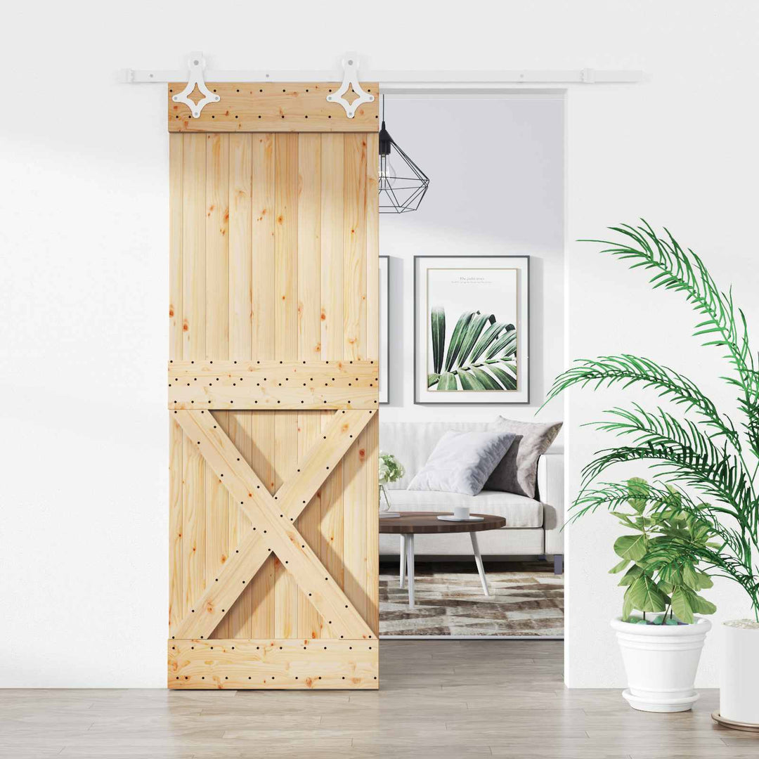 Skydedør Natur og hvid 80 x 210 cm Massivt Fyrretræ
