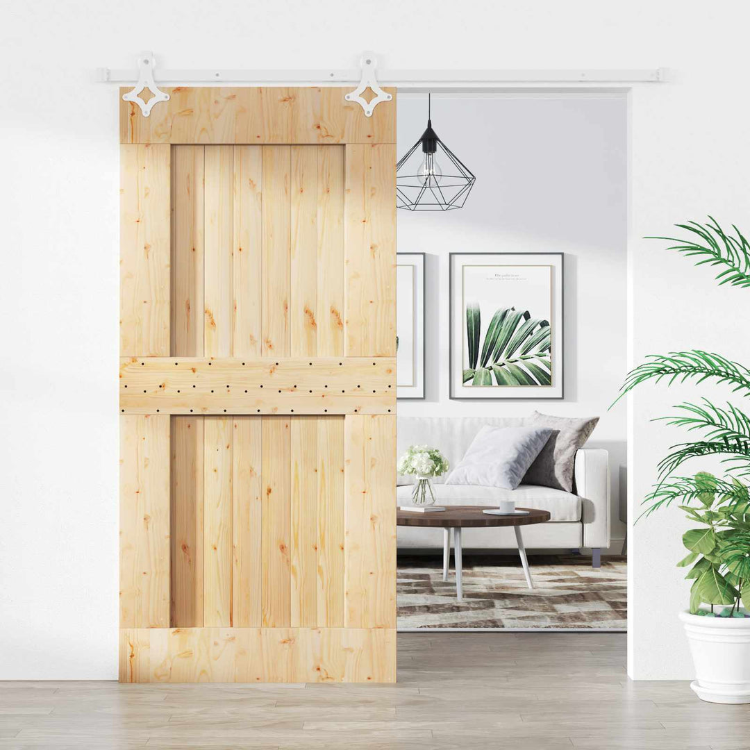 Skydedør Natur og hvid 95 x 210 cm Massivt Fyrretræ