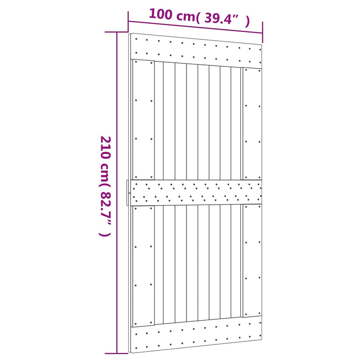 Skydedør Natur og hvid 100 x 210 cm Massivt Fyrretræ