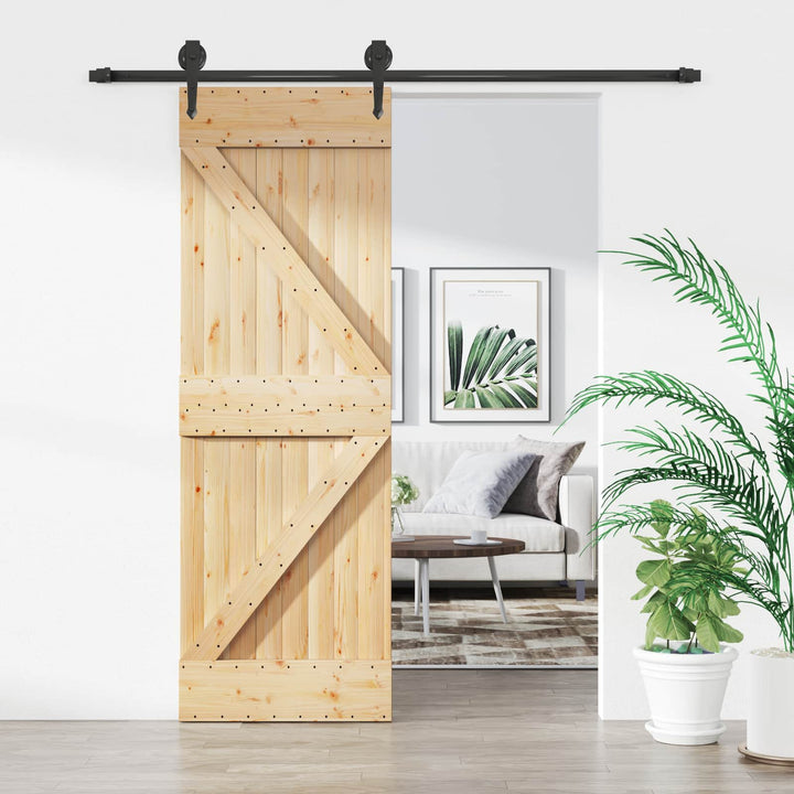 Skydedør Naturfarvet og sort 70 x 210 cm Massivt Fyrretræ