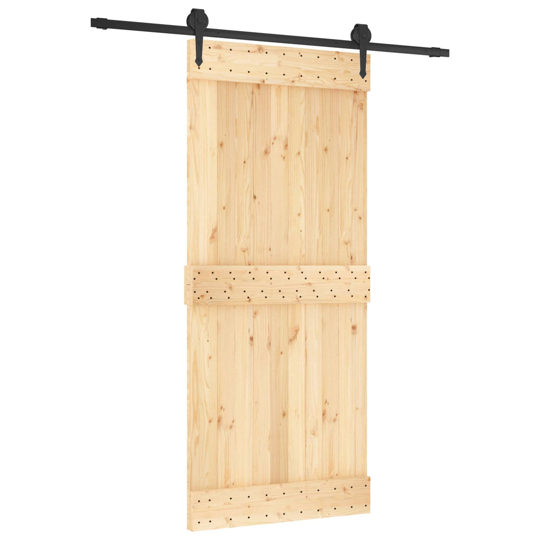 Skydedør Naturfarvet og sort 90 x 210 cm Massivt Fyrretræ