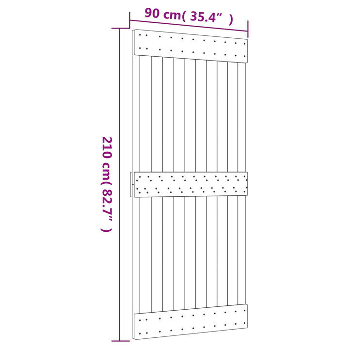 Skydedør Naturfarvet og sort 90 x 210 cm Massivt Fyrretræ