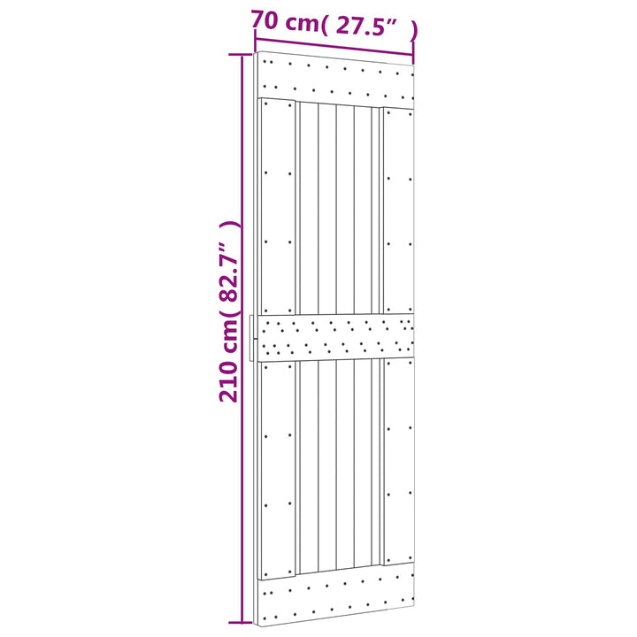 Skydedør Naturfarvet og sort 70 x 210 cm Massivt Fyrretræ
