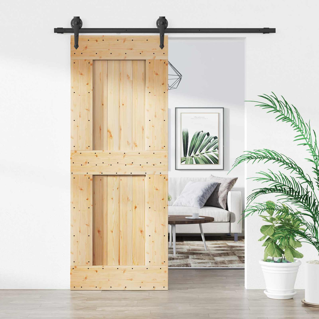 Skydedør Naturfarvet og sort 80 x 210 cm Massivt Fyrretræ