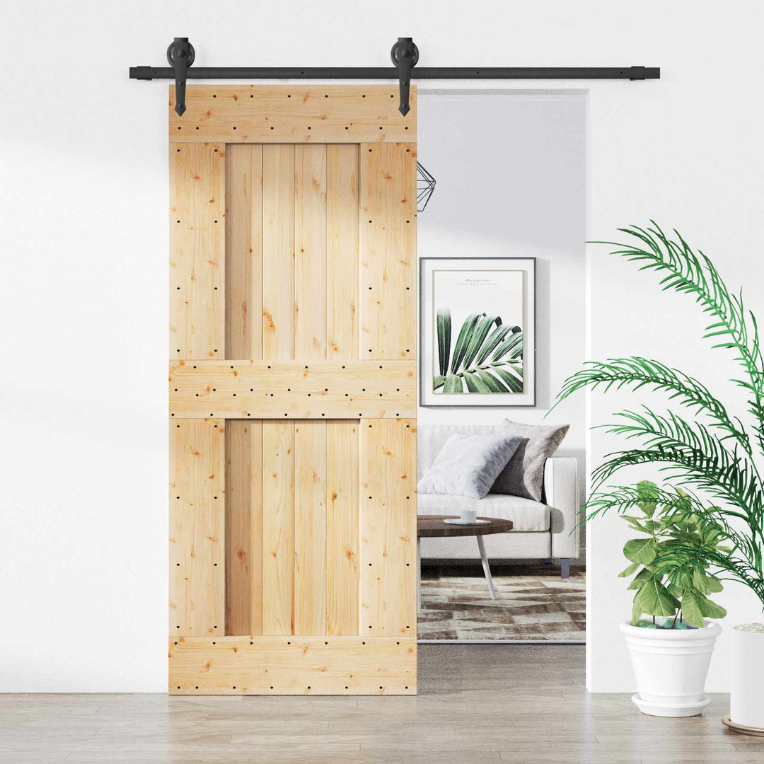 Skydedør Naturfarvet og sort 85 x 210 cm Massivt Fyrretræ