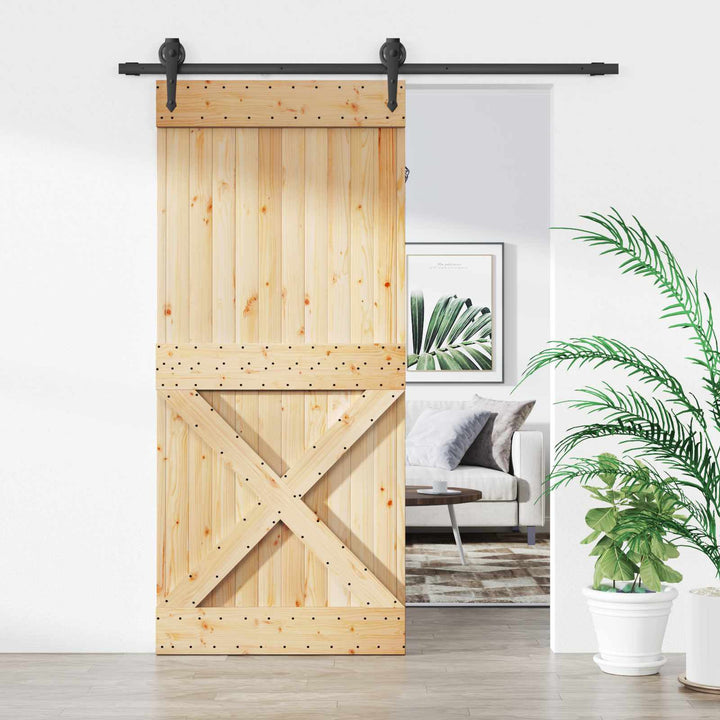 Skydedør Naturfarvet og sort 90 x 210 cm Massivt Fyrretræ