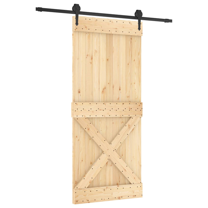 Skydedør Naturfarvet og sort 90 x 210 cm Massivt Fyrretræ