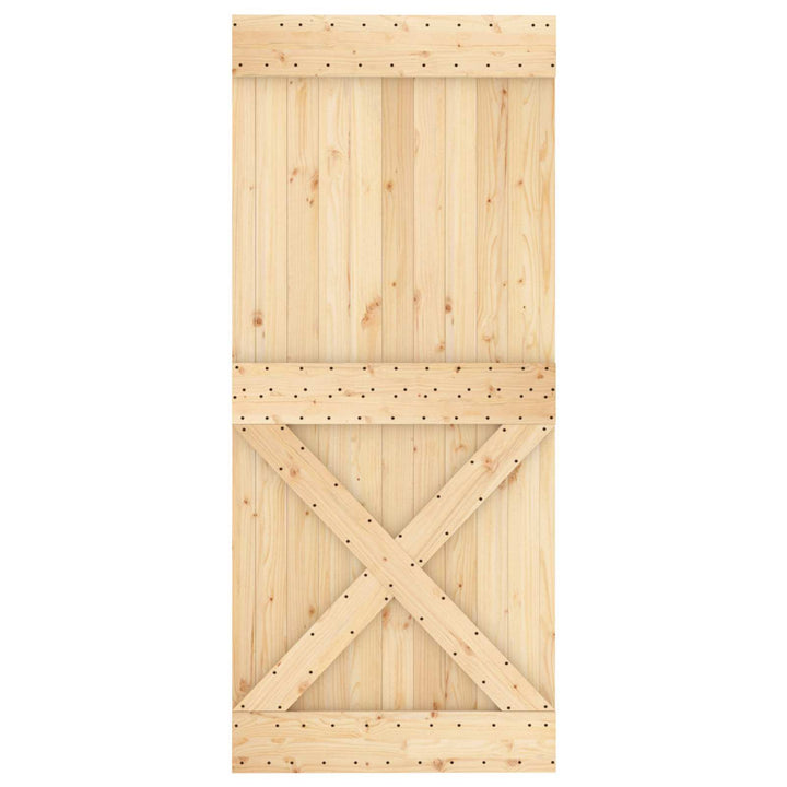 Skydedør Naturfarvet og sort 90 x 210 cm Massivt Fyrretræ