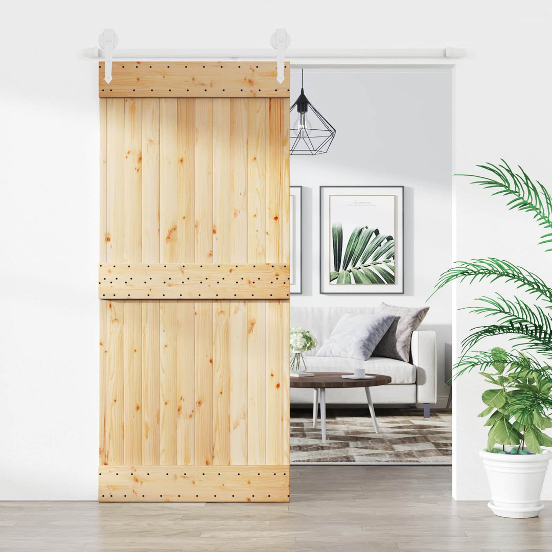 Skydedør Natur og hvid 90 x 210 cm Massivt Fyrretræ