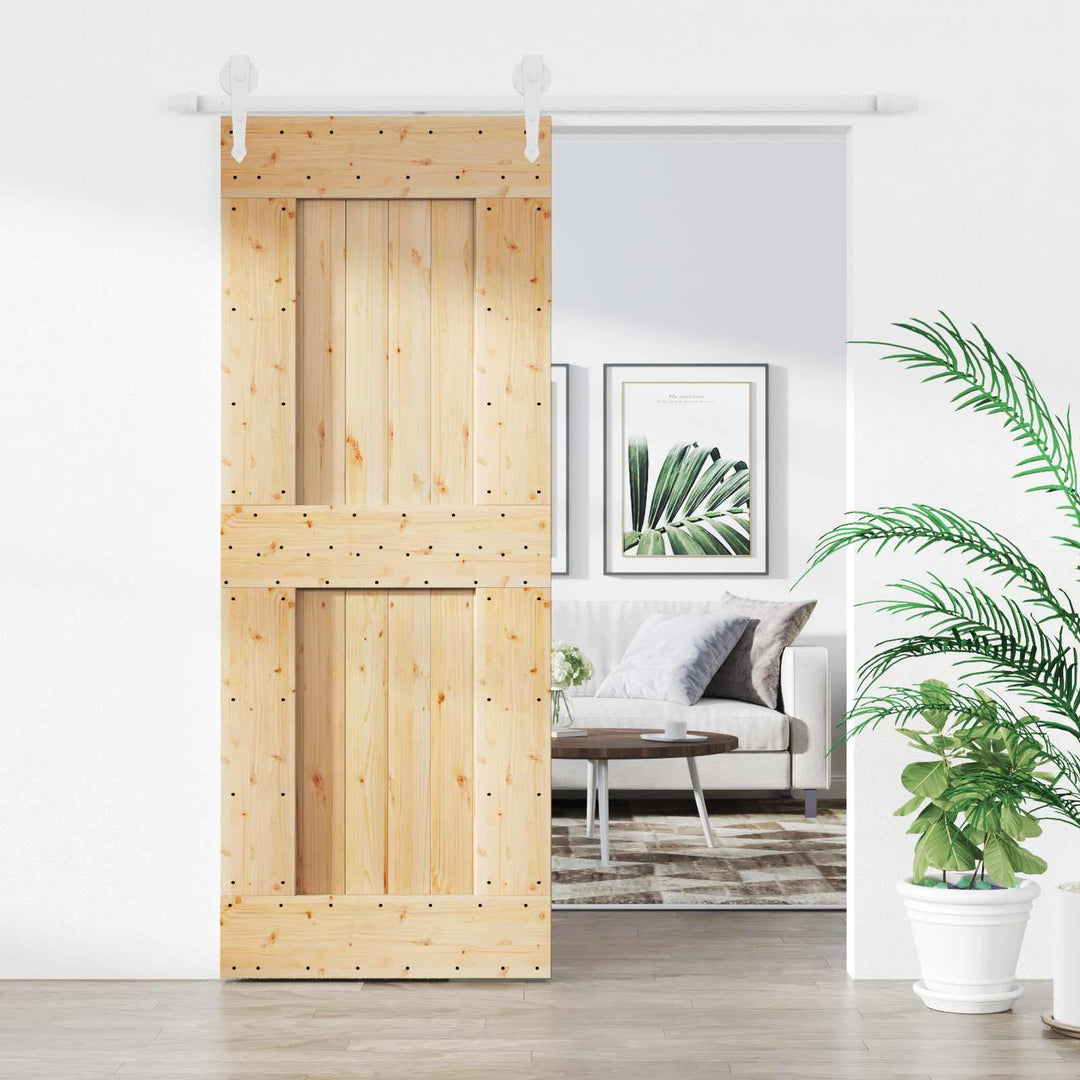 Skydedør Natur og hvid 80 x 210 cm Massivt Fyrretræ