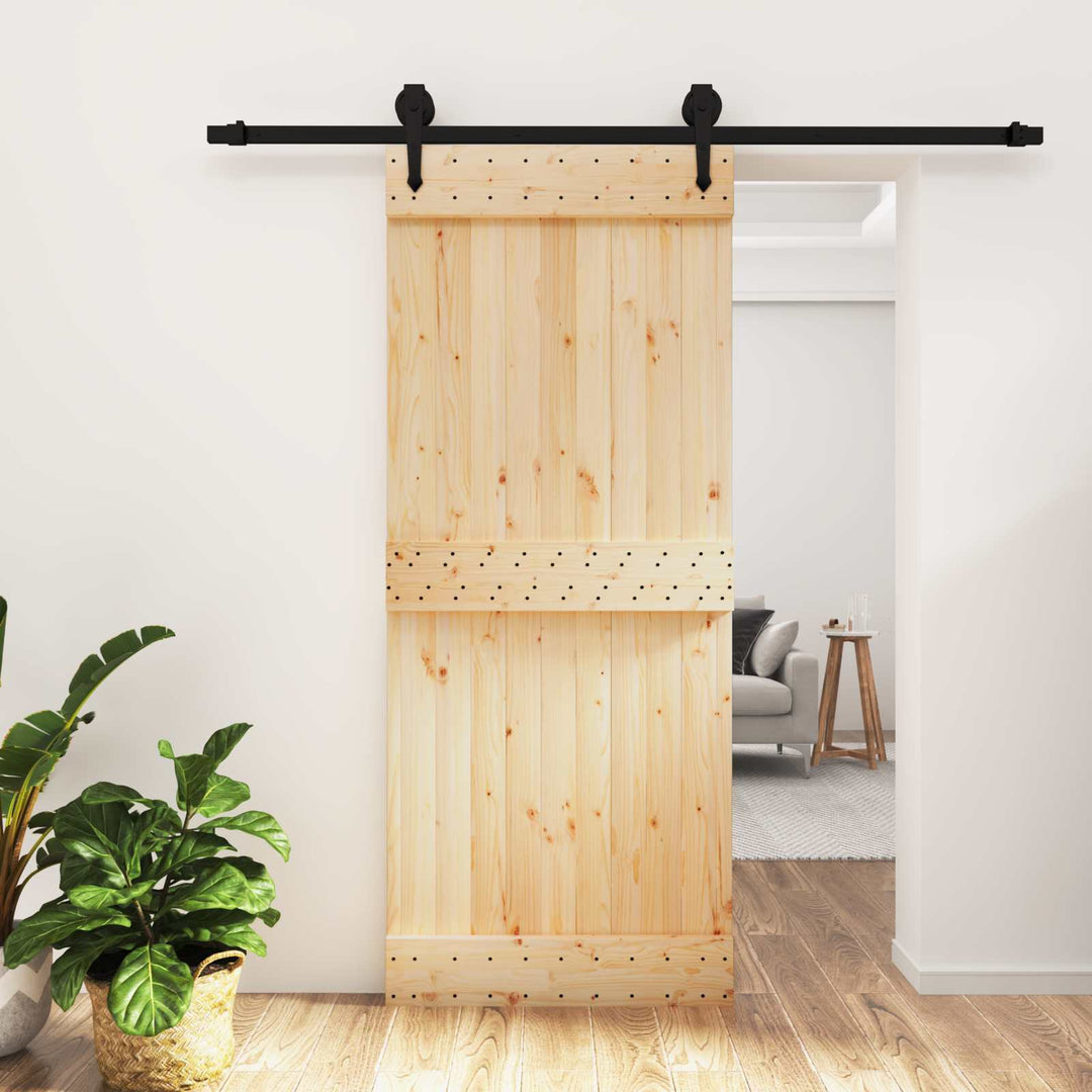 Skydedør Naturfarvet og sort 85 x 210 cm Massivt Fyrretræ