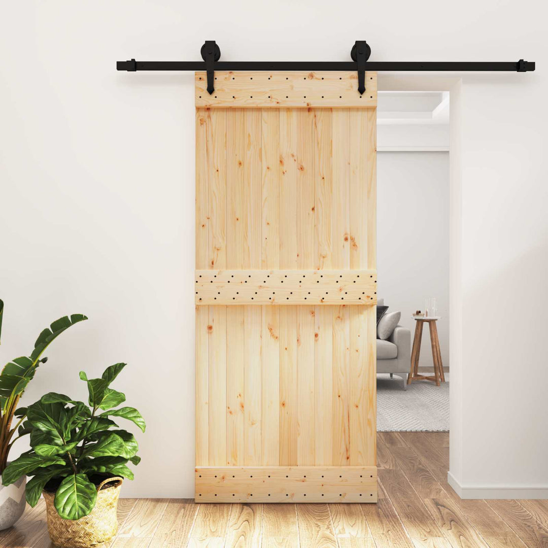 Skydedør Naturfarvet og sort 90 x 210 cm Massivt Fyrretræ