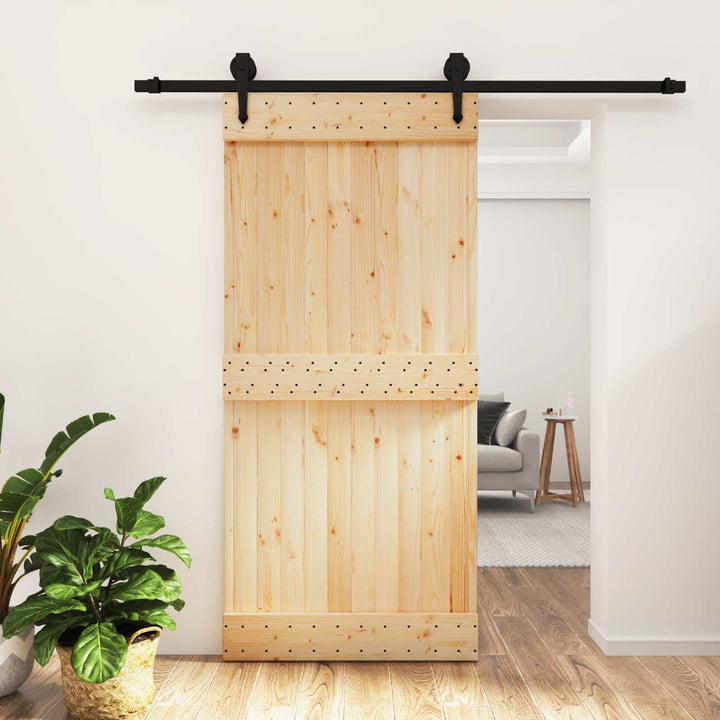 Skydedør Naturfarvet og sort 95 x 210 cm Massivt Fyrretræ