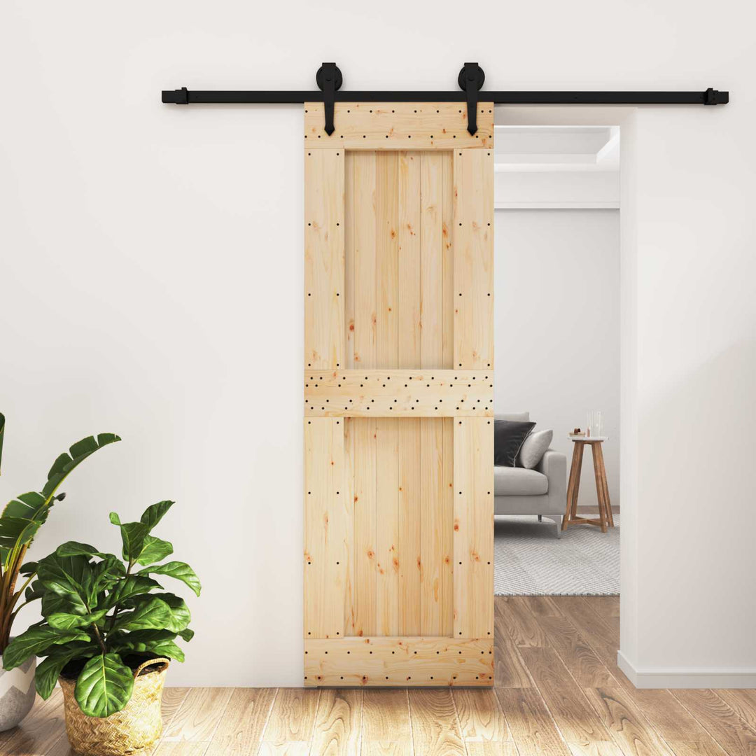 Skydedør Naturfarvet og sort 70 x 210 cm Massivt Fyrretræ