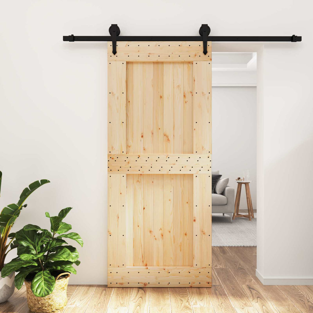 Skydedør Naturfarvet og sort 90 x 210 cm Massivt Fyrretræ