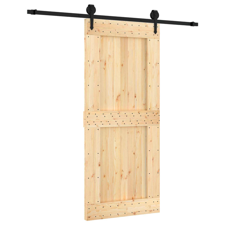 Skydedør Naturfarvet og sort 90 x 210 cm Massivt Fyrretræ
