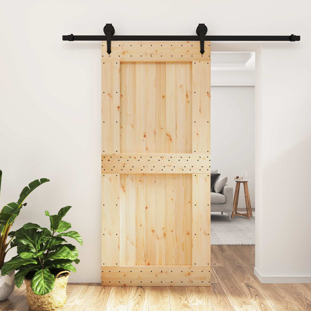 Skydedør Naturfarvet og sort 95 x 210 cm Massivt Fyrretræ