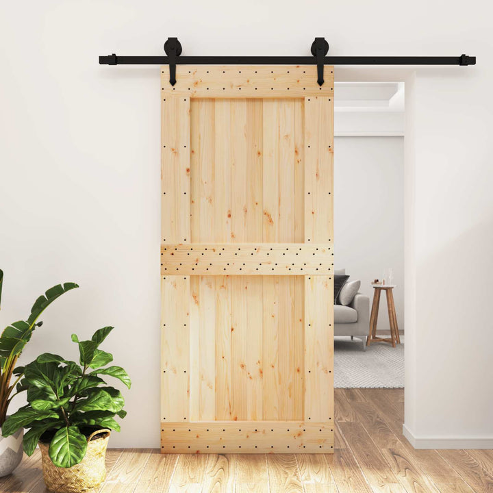 Skydedør Naturfarvet og sort 95 x 210 cm Massivt Fyrretræ