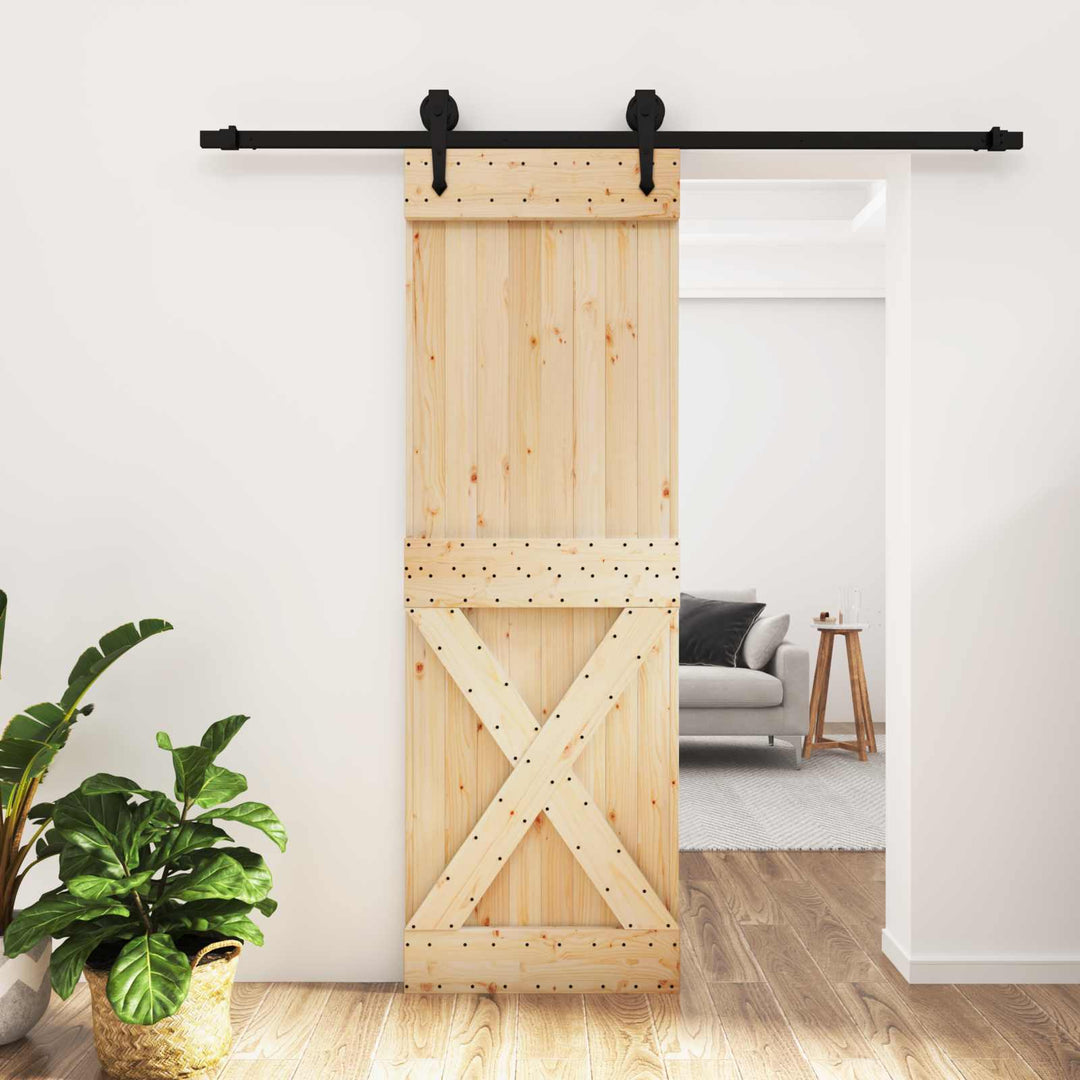 Skydedør Naturfarvet og sort 70 x 210 cm Massivt Fyrretræ