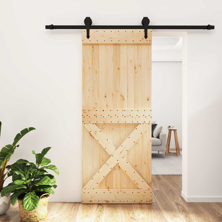 Skydedør Naturfarvet og sort 85 x 210 cm Massivt Fyrretræ