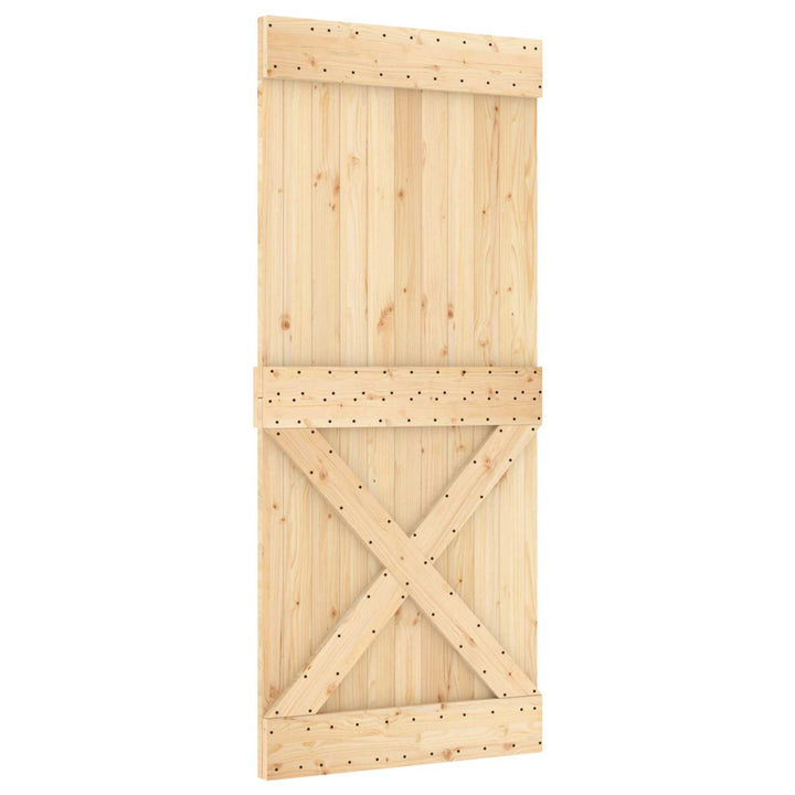 Skydedør Naturfarvet og sort 90 x 210 cm Massivt Fyrretræ