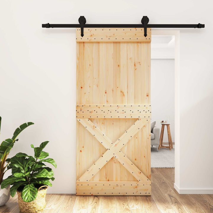 Skydedør Naturfarvet og sort 95 x 210 cm Massivt Fyrretræ