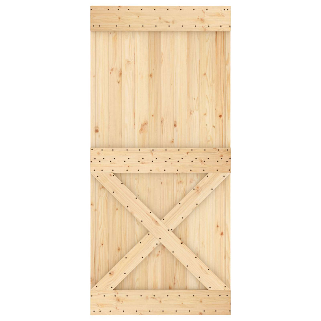 Skydedør Naturfarvet og sort 95 x 210 cm Massivt Fyrretræ