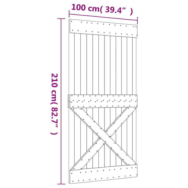 Skydedør Naturfarvet og sort 100 x 210 cm Massivt Fyrretræ