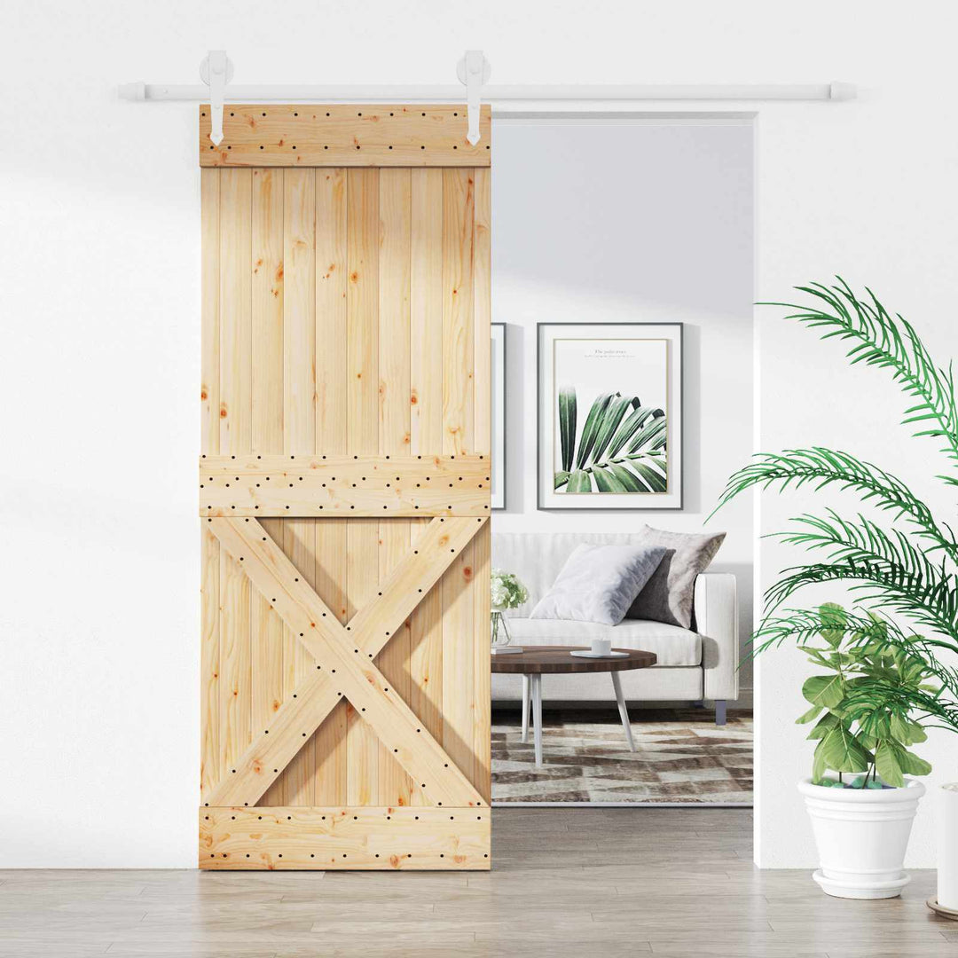 Skydedør Natur og hvid 80 x 210 cm Massivt Fyrretræ
