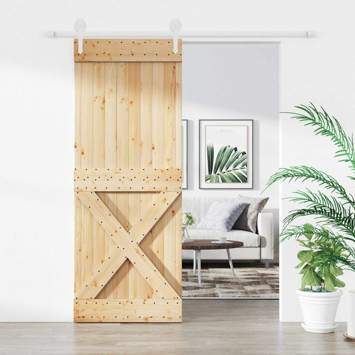 Skydedør Natur og hvid 80 x 210 cm Massivt Fyrretræ