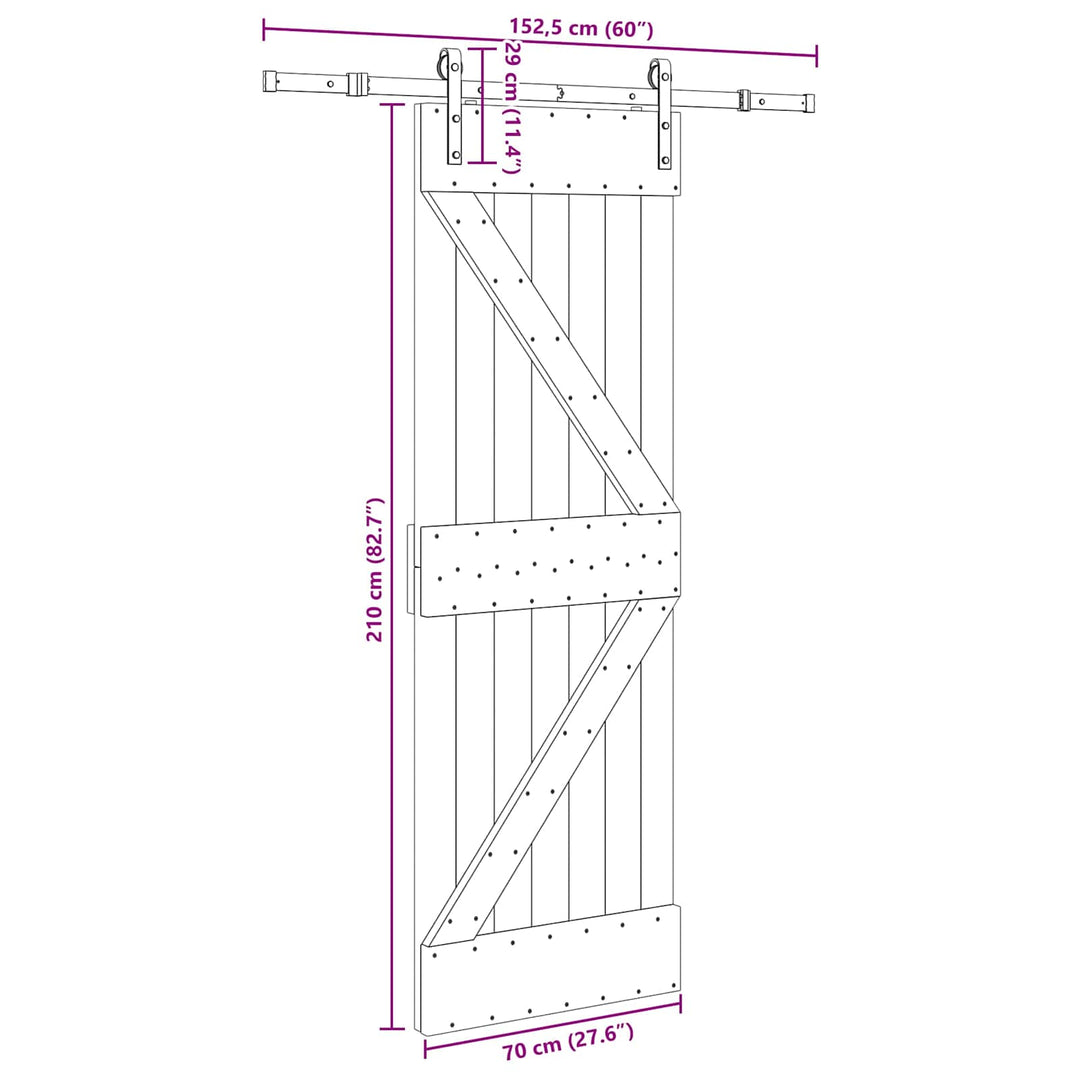 Skydedør NARVIK Naturfarvet og sort 70 x 210 cm (152,5 cm)
