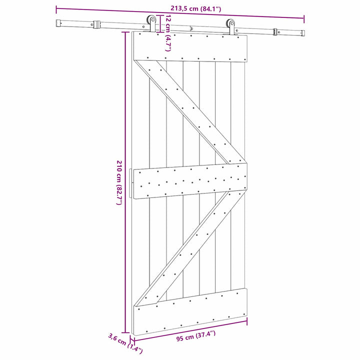 Skydedør NARVIK Naturfarvet og sort 95 x 210 cm (213,5 cm)