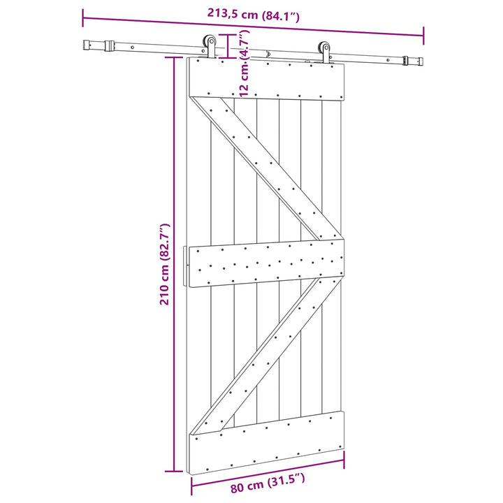 Skydedør NARVIK Naturfarvet og sort 80 x 210 cm (213,5 cm)