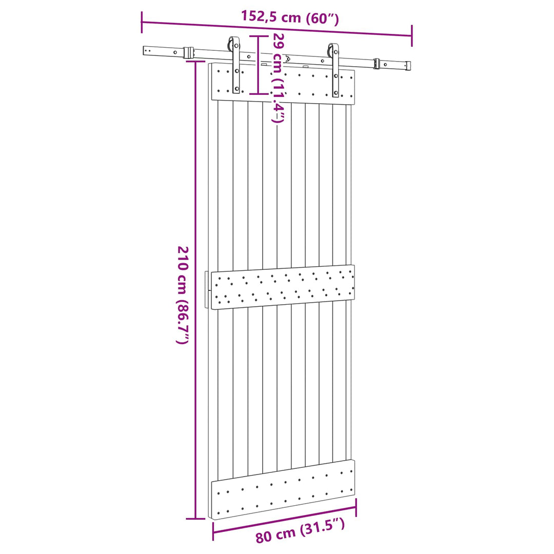 Skydedør NARVIK Naturfarvet og sort 80 x 210 cm (152,5 cm)