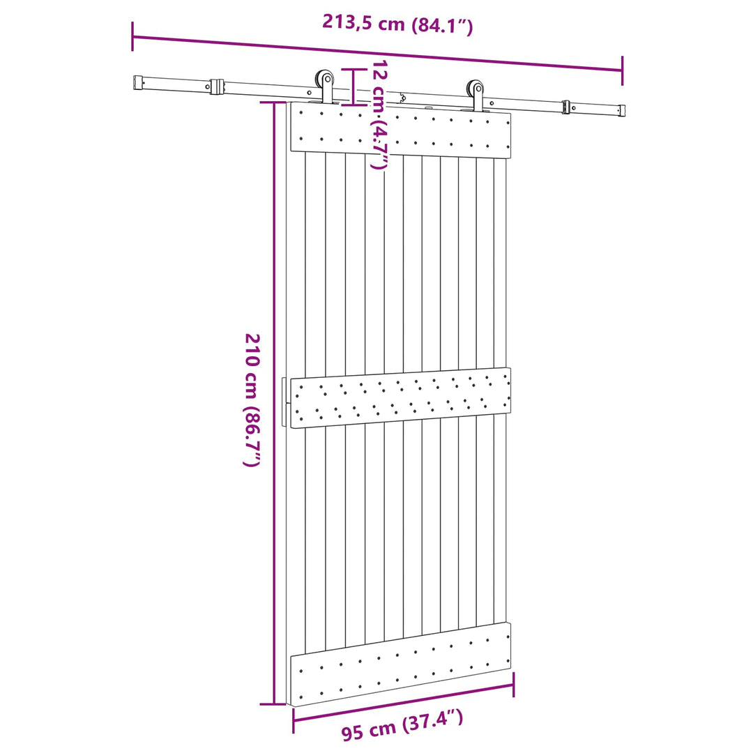 Skydedør NARVIK Naturfarvet og sort 95 x 210 cm (213,5 cm)