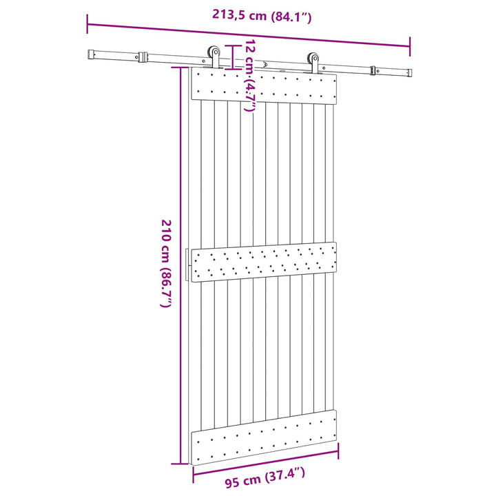 Skydedør NARVIK Naturfarvet og sort 95 x 210 cm (213,5 cm)