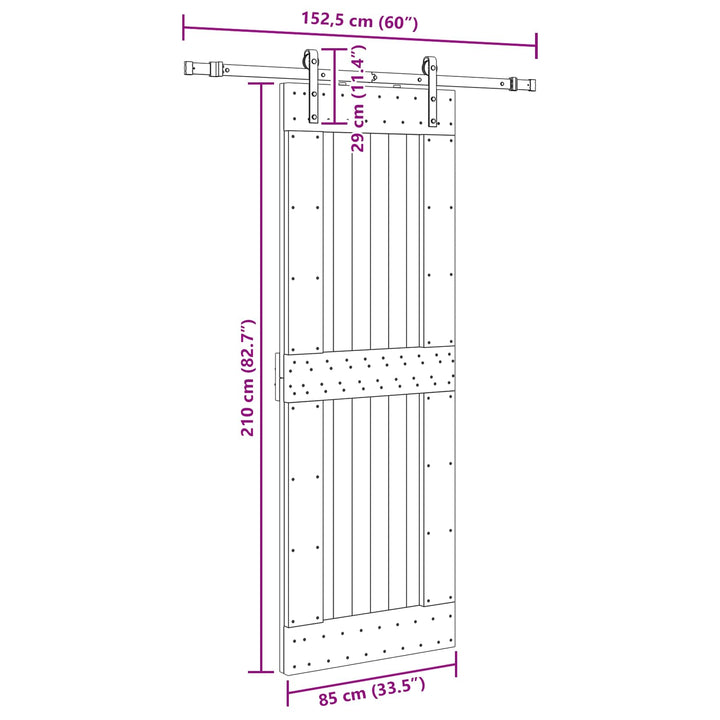 Skydedør NARVIK Naturfarvet og sort 85 x 210 cm (152,5 cm)