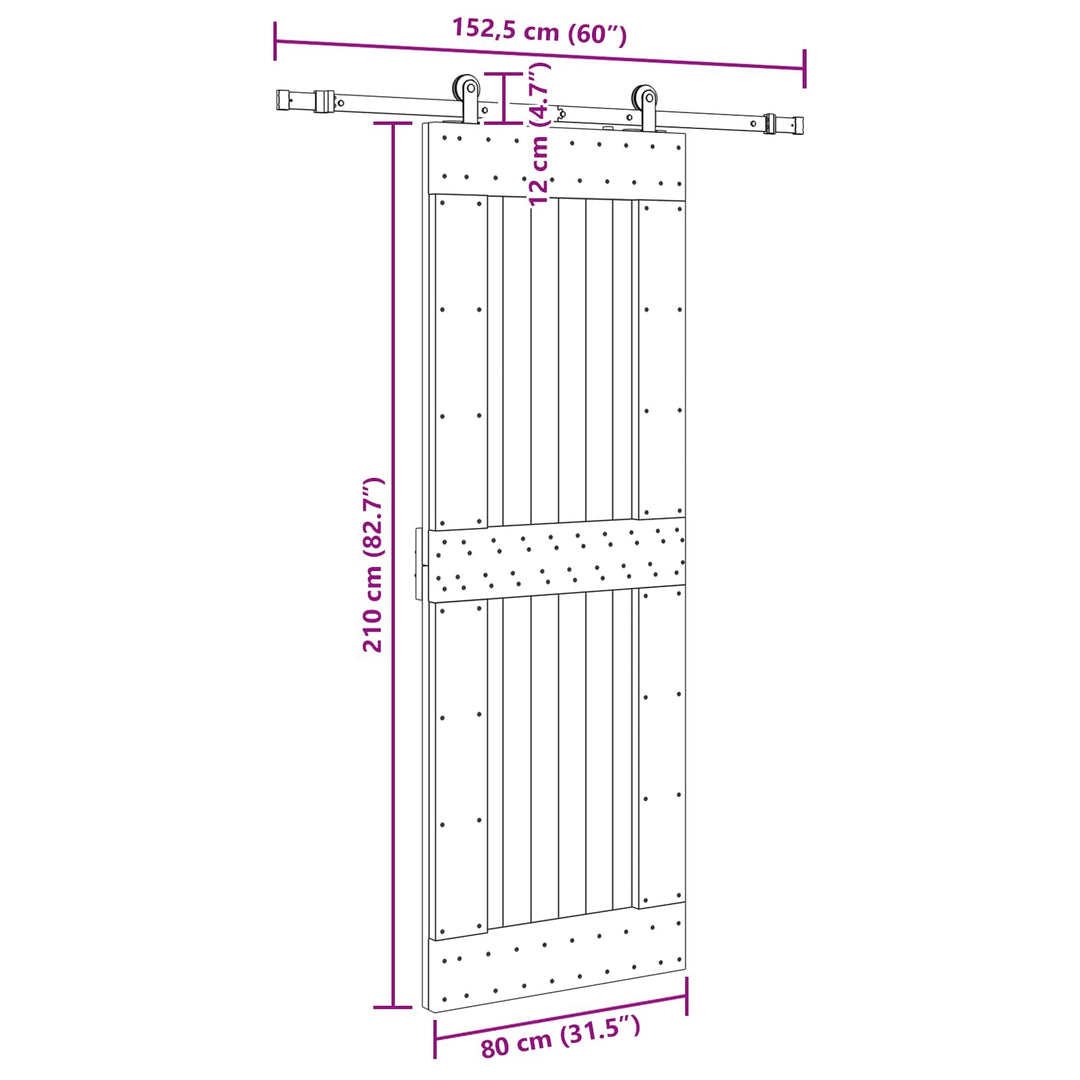Skydedør NARVIK Naturfarvet og sort 80 x 210 cm (152,5 cm)