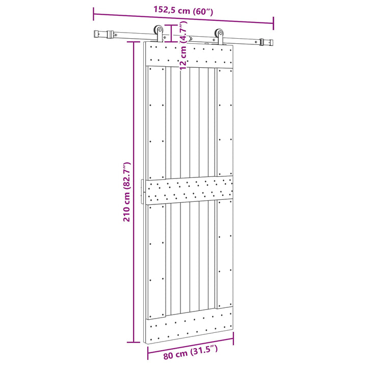 Skydedør NARVIK Naturfarvet og sort 80 x 210 cm (152,5 cm)